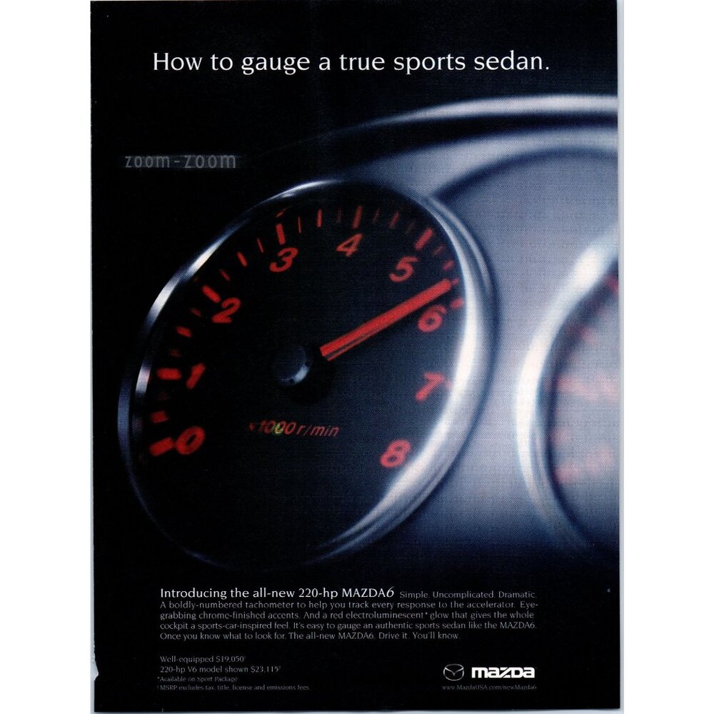 2003 Mazda 6 Mazda6 Sports Sedan Vintage Print Ad Tach Gauge Tachometer Wall Art